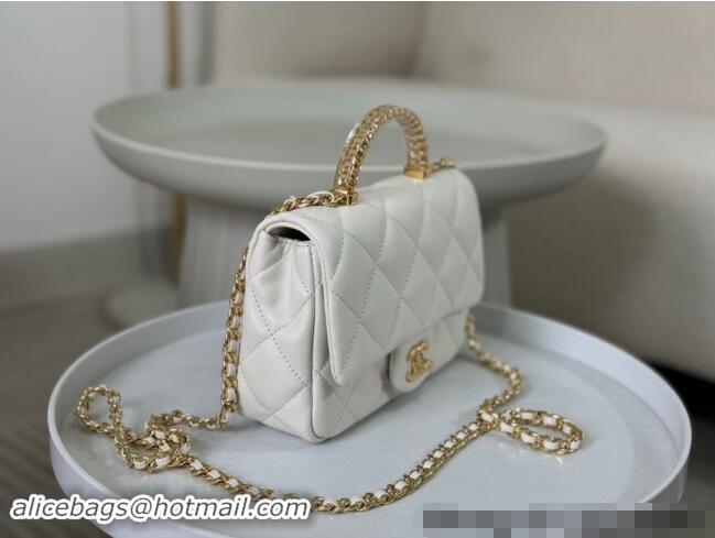 New Cheap Chanel Lambskin Mini Flap bag with Chain Top Handle AS4848 White 2024