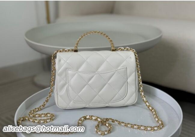 New Cheap Chanel Lambskin Mini Flap bag with Chain Top Handle AS4848 White 2024