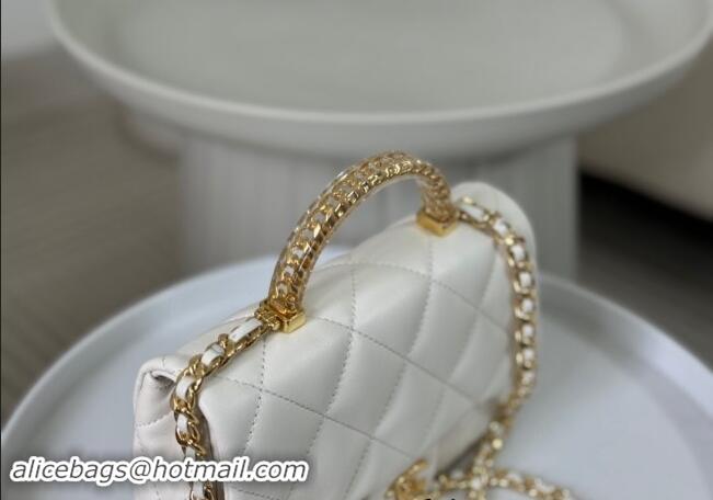 New Cheap Chanel Lambskin Mini Flap bag with Chain Top Handle AS4848 White 2024