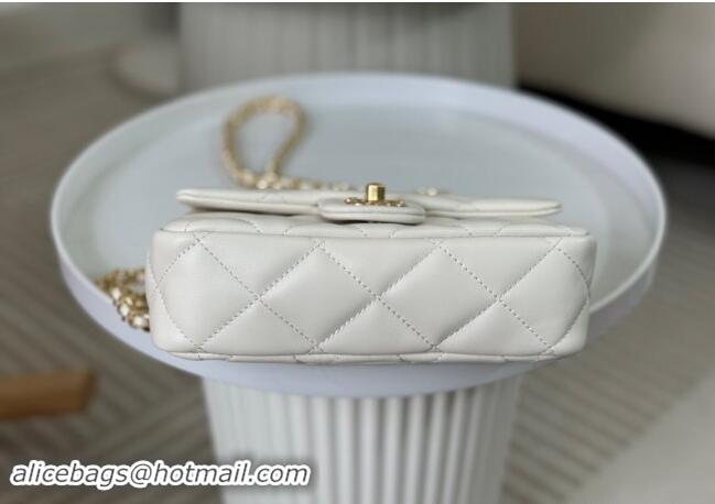 New Cheap Chanel Lambskin Mini Flap bag with Chain Top Handle AS4848 White 2024