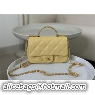 Sophisticated Chanel Lambskin Mini Flap bag with Chain Top Handle AS4848 Yellow 2024