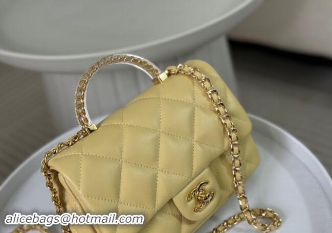 Sophisticated Chanel Lambskin Mini Flap bag with Chain Top Handle AS4848 Yellow 2024