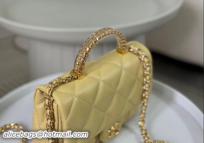 Sophisticated Chanel Lambskin Mini Flap bag with Chain Top Handle AS4848 Yellow 2024