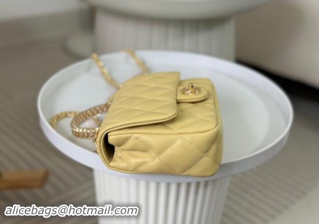 Sophisticated Chanel Lambskin Mini Flap bag with Chain Top Handle AS4848 Yellow 2024