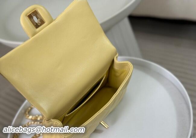 Sophisticated Chanel Lambskin Mini Flap bag with Chain Top Handle AS4848 Yellow 2024