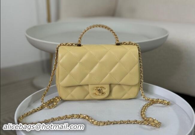 Sophisticated Chanel Lambskin Mini Flap bag with Chain Top Handle AS4848 Yellow 2024