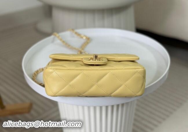 Sophisticated Chanel Lambskin Mini Flap bag with Chain Top Handle AS4848 Yellow 2024