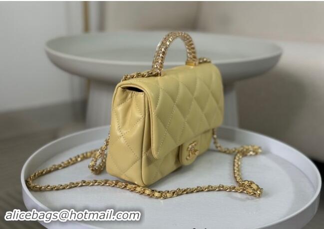 Sophisticated Chanel Lambskin Mini Flap bag with Chain Top Handle AS4848 Yellow 2024