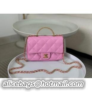 Classic Stylish Chanel Lambskin Mini Flap bag with Chain Top Handle AS4848 Pink Purple 2024