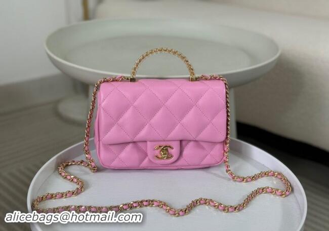 Classic Stylish Chanel Lambskin Mini Flap bag with Chain Top Handle AS4848 Pink Purple 2024