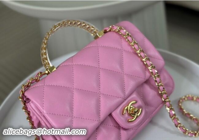 Classic Stylish Chanel Lambskin Mini Flap bag with Chain Top Handle AS4848 Pink Purple 2024