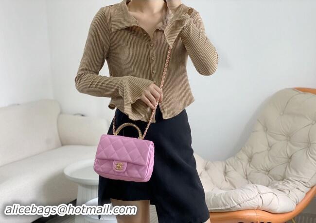 Classic Stylish Chanel Lambskin Mini Flap bag with Chain Top Handle AS4848 Pink Purple 2024