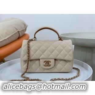 Top Quality Chanel Lambskin Mini Flap Bag with Top Handle AS2431 Beige/Brown 2024