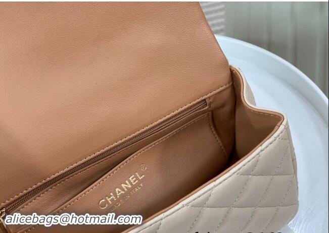 Top Quality Chanel Lambskin Mini Flap Bag with Top Handle AS2431 Beige/Brown 2024