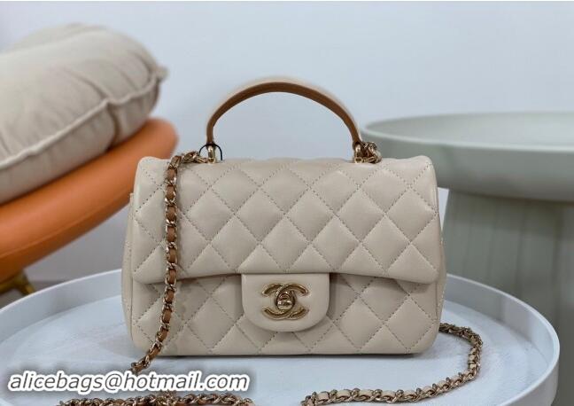 Top Quality Chanel Lambskin Mini Flap Bag with Top Handle AS2431 Beige/Brown 2024