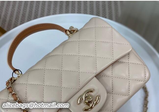 Top Quality Chanel Lambskin Mini Flap Bag with Top Handle AS2431 Beige/Brown 2024