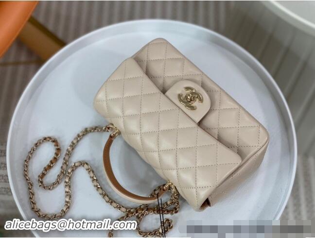 Top Quality Chanel Lambskin Mini Flap Bag with Top Handle AS2431 Beige/Brown 2024