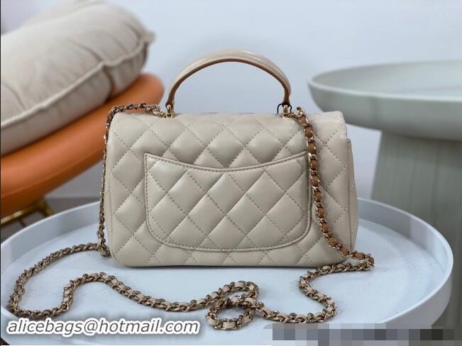 Top Quality Chanel Lambskin Mini Flap Bag with Top Handle AS2431 Beige/Brown 2024