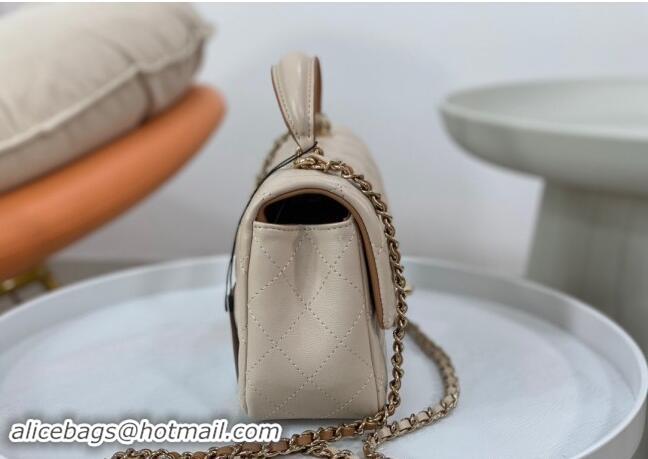 Top Quality Chanel Lambskin Mini Flap Bag with Top Handle AS2431 Beige/Brown 2024