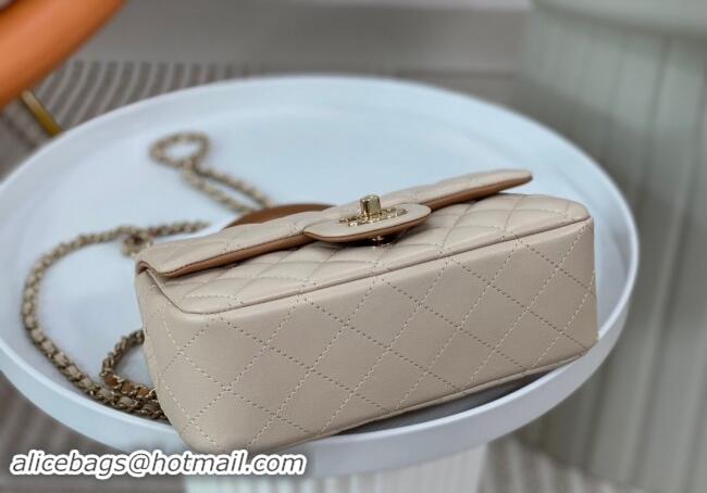 Top Quality Chanel Lambskin Mini Flap Bag with Top Handle AS2431 Beige/Brown 2024