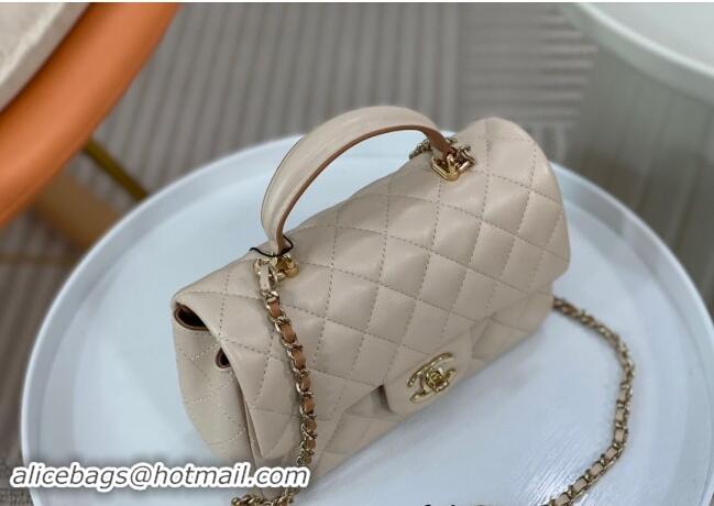 Top Quality Chanel Lambskin Mini Flap Bag with Top Handle AS2431 Beige/Brown 2024