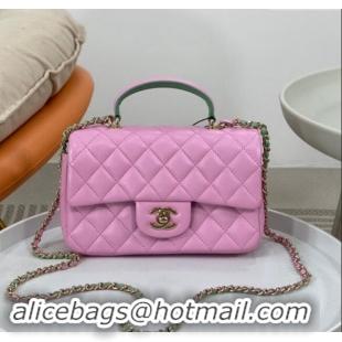 Top Quality Chanel Lambskin Mini Flap Bag with Top Handle AS2431 Purple/Green 2024