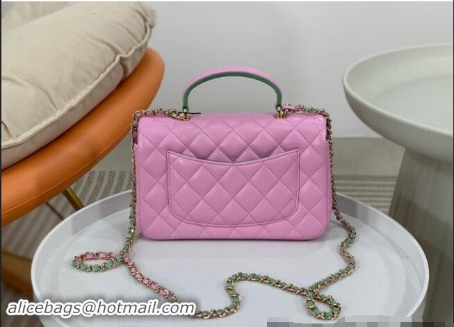 Top Quality Chanel Lambskin Mini Flap Bag with Top Handle AS2431 Purple/Green 2024