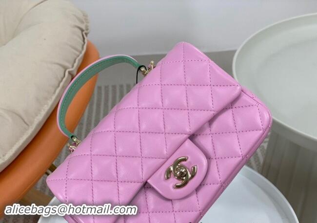 Top Quality Chanel Lambskin Mini Flap Bag with Top Handle AS2431 Purple/Green 2024