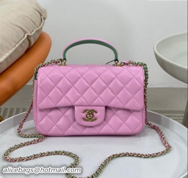 Top Quality Chanel Lambskin Mini Flap Bag with Top Handle AS2431 Purple/Green 2024