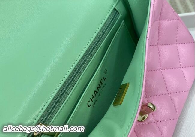 Top Quality Chanel Lambskin Mini Flap Bag with Top Handle AS2431 Purple/Green 2024