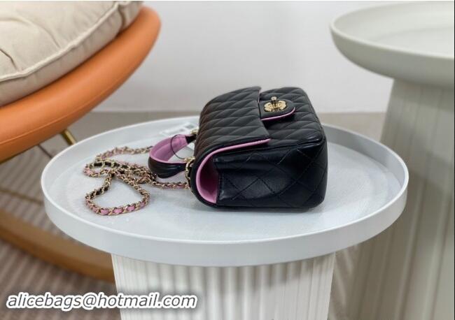 Luxury Classic Chanel Lambskin Mini Flap Bag with Top Handle AS2431 Black/Purple 2024