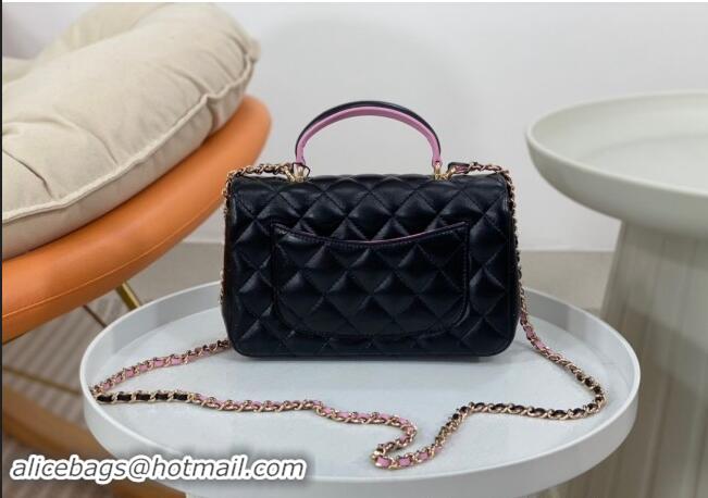 Luxury Classic Chanel Lambskin Mini Flap Bag with Top Handle AS2431 Black/Purple 2024