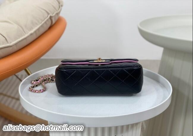 Luxury Classic Chanel Lambskin Mini Flap Bag with Top Handle AS2431 Black/Purple 2024