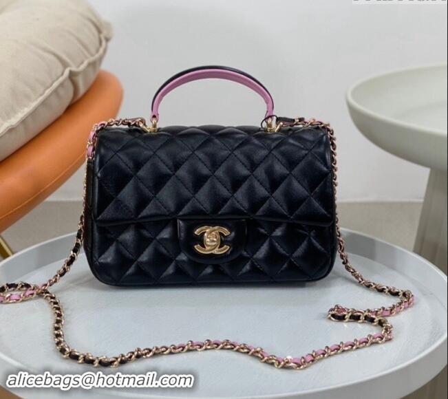 Luxury Classic Chanel Lambskin Mini Flap Bag with Top Handle AS2431 Black/Purple 2024