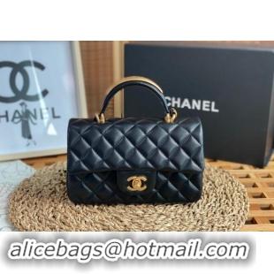 Classic Luxury Chanel Lambskin Mini Flap Bag with Top Handle AS2431 Black/Gold 2024