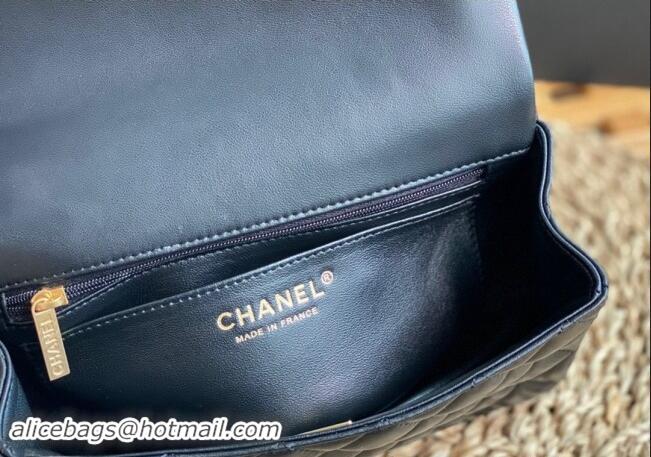 Classic Luxury Chanel Lambskin Mini Flap Bag with Top Handle AS2431 Black/Gold 2024