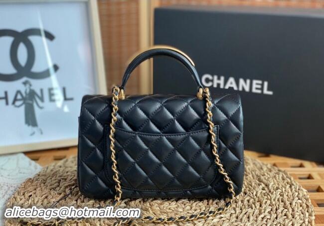 Classic Luxury Chanel Lambskin Mini Flap Bag with Top Handle AS2431 Black/Gold 2024