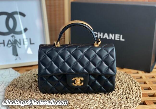 Classic Luxury Chanel Lambskin Mini Flap Bag with Top Handle AS2431 Black/Gold 2024