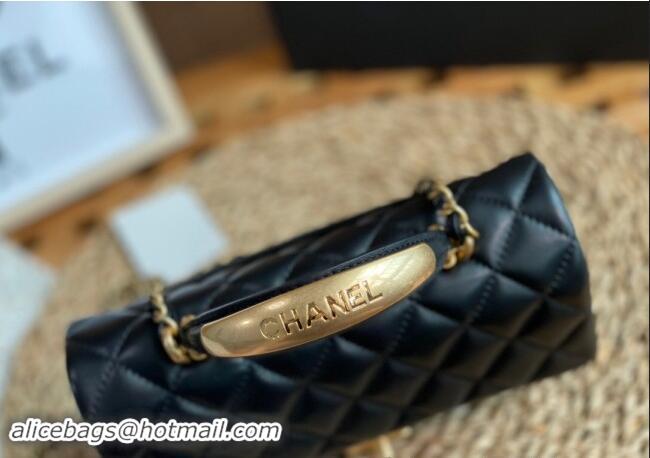 Classic Luxury Chanel Lambskin Mini Flap Bag with Top Handle AS2431 Black/Gold 2024