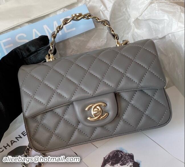 Buy Cheap Chanel Lambskin Mini Flap Bag with Chain Top Handle AS2431 Grey 2024