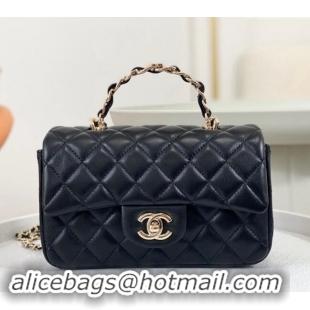 New Fashion Chanel Lambskin Mini Flap Bag with Chain Top Handle AS2431 Black 2024