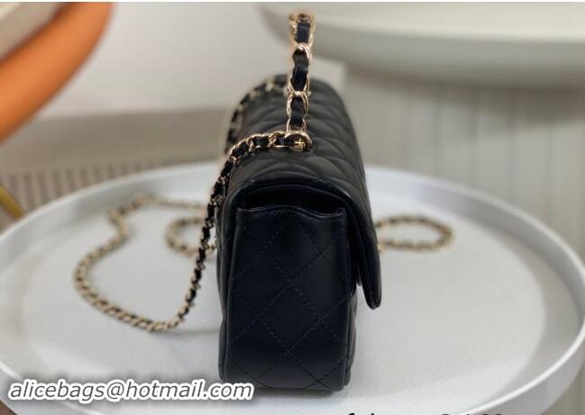 New Fashion Chanel Lambskin Mini Flap Bag with Chain Top Handle AS2431 Black 2024