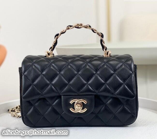 New Fashion Chanel Lambskin Mini Flap Bag with Chain Top Handle AS2431 Black 2024