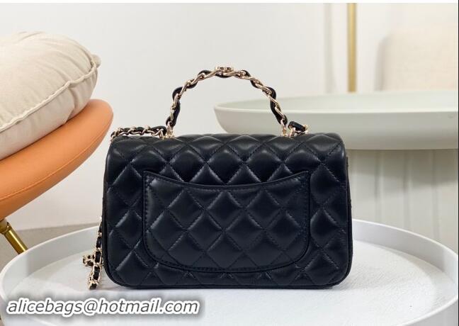 New Fashion Chanel Lambskin Mini Flap Bag with Chain Top Handle AS2431 Black 2024