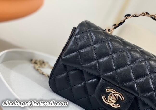 New Fashion Chanel Lambskin Mini Flap Bag with Chain Top Handle AS2431 Black 2024