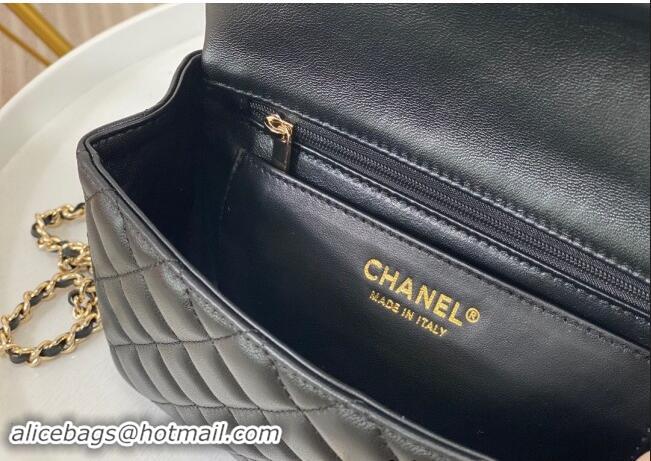 New Fashion Chanel Lambskin Mini Flap Bag with Chain Top Handle AS2431 Black 2024