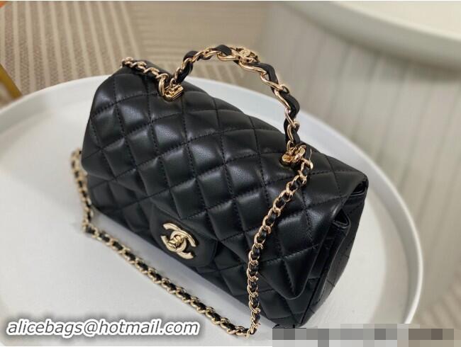 New Fashion Chanel Lambskin Mini Flap Bag with Chain Top Handle AS2431 Black 2024