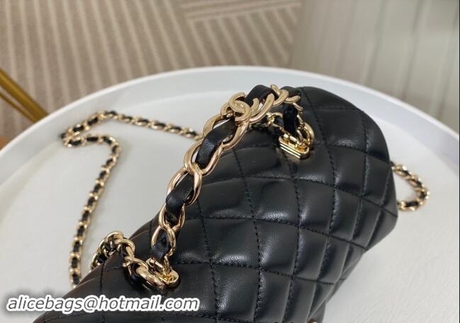 New Fashion Chanel Lambskin Mini Flap Bag with Chain Top Handle AS2431 Black 2024