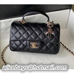 Hot Style Chanel Lambskin Mini Flap Bag with Chain Top Handle and Charm AS2431 Black 2024