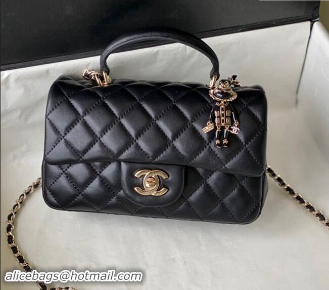 Hot Style Chanel Lambskin Mini Flap Bag with Chain Top Handle and Charm AS2431 Black 2024